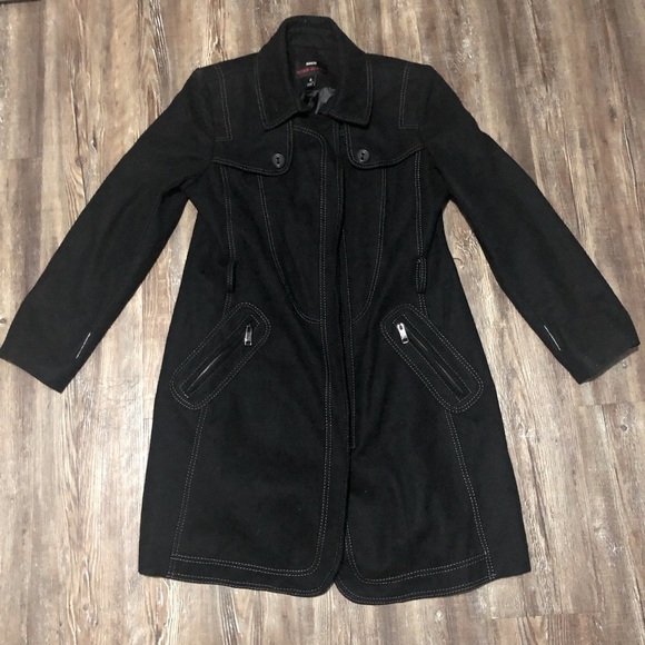 Miss Sixty Peacoat Women's Large Black Wool Blend Full Zip Long Career Fallwear - Picture 1 of 9